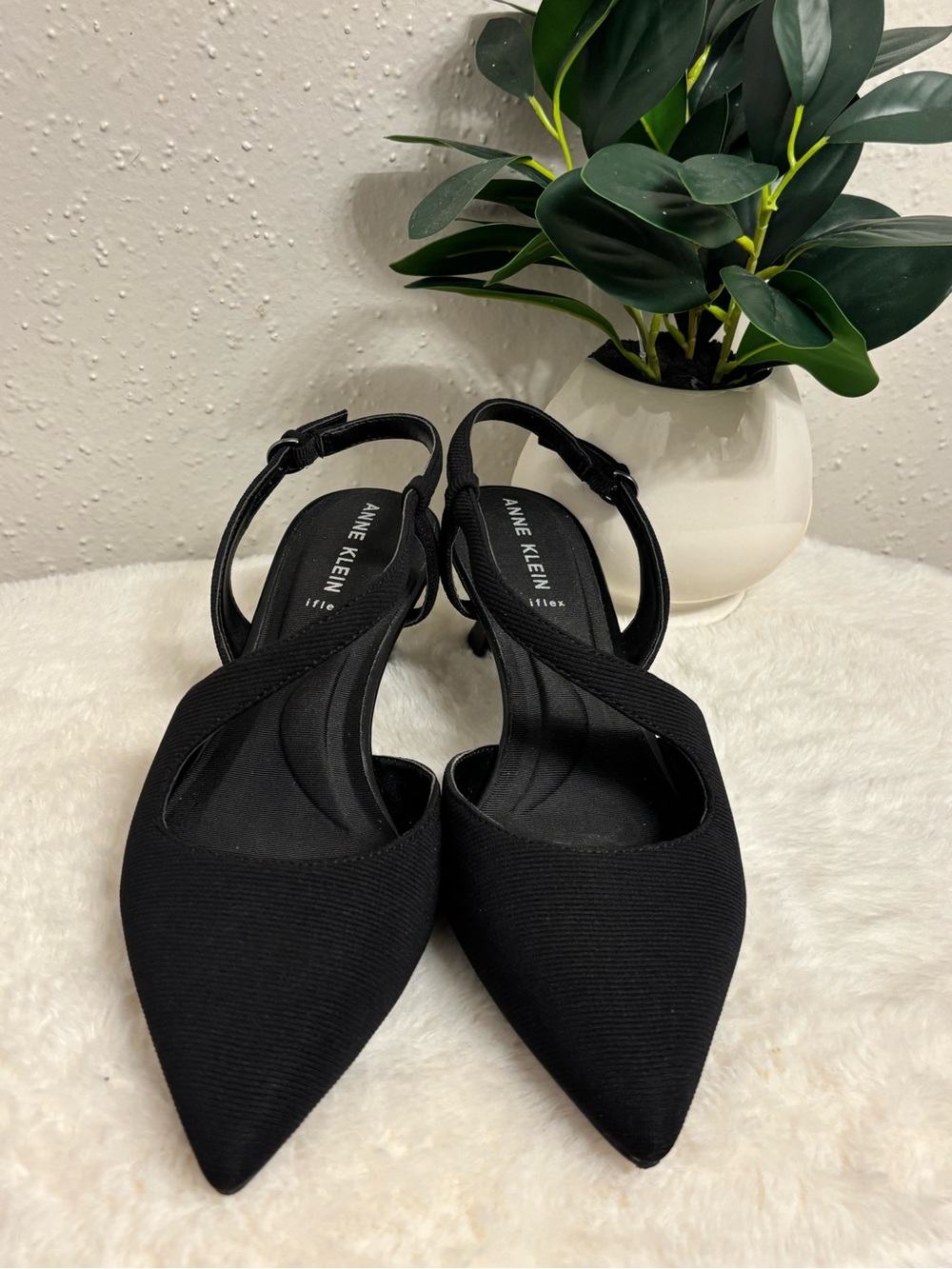 Anne Klein Black Pointed Slingback Pumps